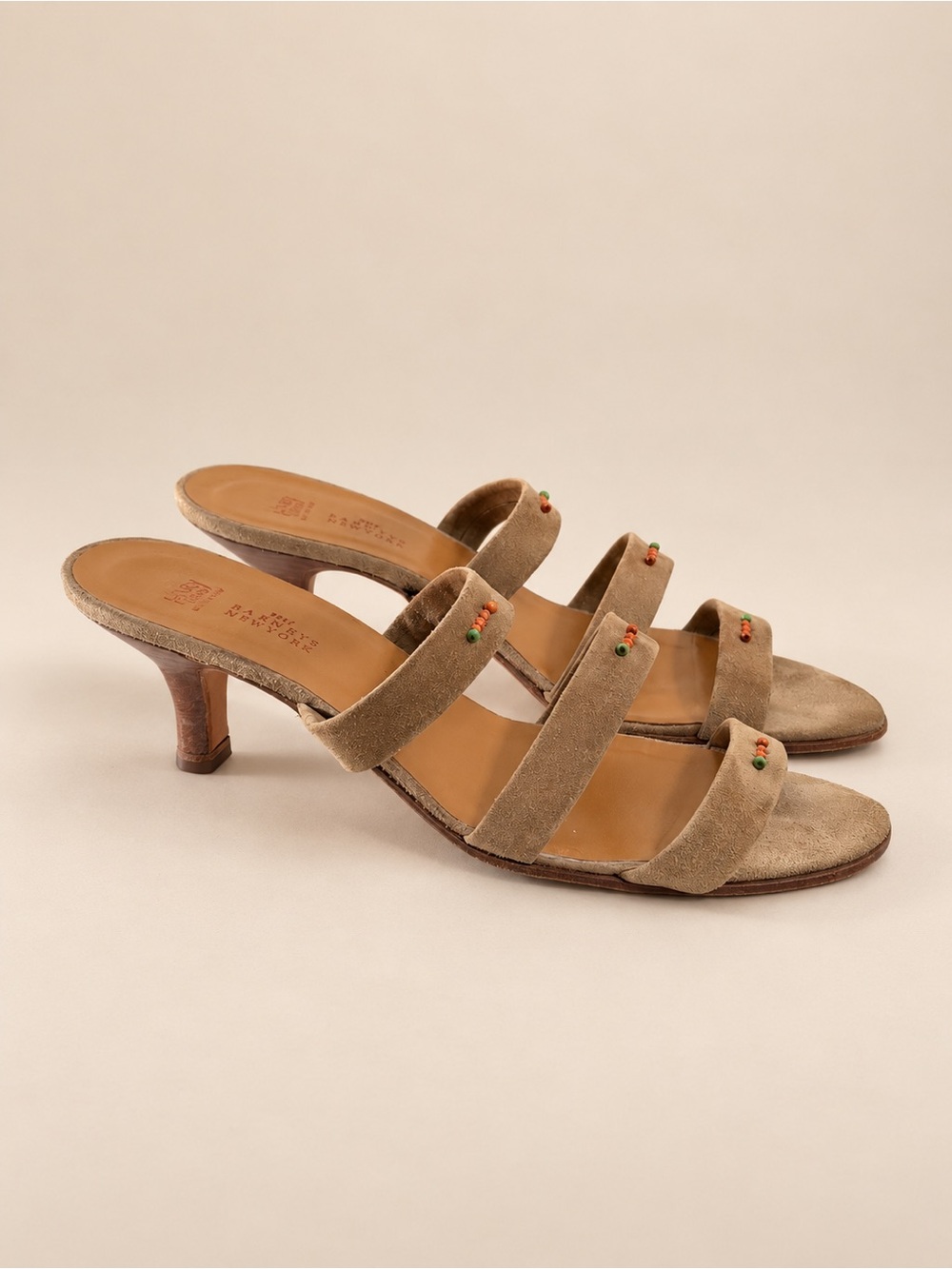Vintage Henry Cuir Pour Barneys New York Beaded Suede Mule Heels